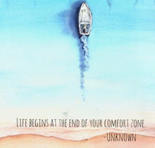 Ocean Wall Art, Ocean and Boat Wall Art Print, Watercolor Ocean, Boat, Quote "Life Begins at the End of Your Comfort Zone" Wall Decor