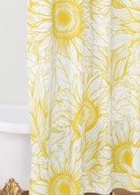 Polyester Sunflower Shower Curtain, Sunflower Floral Print, Sunflower Bath Decor, Yellow and White Sunflower Design