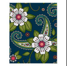 Wall Art Floral Pattern, Oriental Floral, Indian Floral, White Floral Design with Navy and Green, Floral Wall Decor, Poster