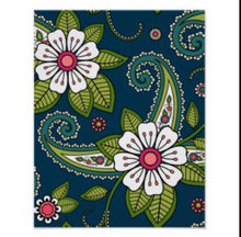 Wall Art Floral Pattern, Oriental Floral, Indian Floral, White Floral Design with Navy and Green, Floral Wall Decor, Poster