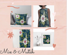Wall Art Floral Pattern, Oriental Floral, Indian Floral, White Floral Design with Navy and Green, Floral Wall Decor, Poster