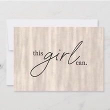 Set of 3 Flat Cards "this girl can." Blush Pearl Background, Blank, Encouragement Cards for Her, Envelopes Included