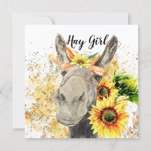 Sunflower Flat Card Set of 3 "Hay Girl" Watercolor Donkey with Sunflowers, Blank Cards, Cards for Her, Fall Greeting Cards, Sunflower Cards