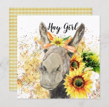 Sunflower Flat Card Set of 3 "Hay Girl" Watercolor Donkey with Sunflowers, Blank Cards, Cards for Her, Fall Greeting Cards, Sunflower Cards
