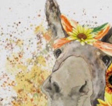 Sunflower Wall Art Decor, Poster, Watercolor Donkey with Sunflowers, Ready to Frame, Size 16 X 16, Farm Animal Art