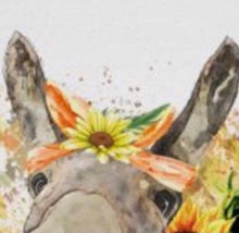 Sunflower Wall Art Decor, Poster, Watercolor Donkey with Sunflowers, Ready to Frame, Size 16 X 16, Farm Animal Art
