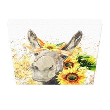 Sunflower Wall Art Decor, Canvas Print, Watercolor Donkey with Sunflowers, Size 16 X 16
