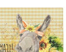 Sunflower Donkey Door Mat, Watercolor Donkey with Sunflowers "Hay Ya'll Welcome" Indoor Outdoor Mat, Summer and Fall Sunflower Door Mat