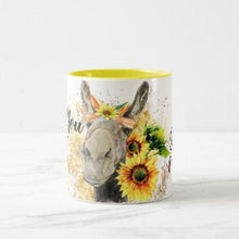 Sunflower Donkey Mug, Mug with Words,  Hay you, Good mornin', Watercolor Donkey with Sunflowers, Gifts for Her, Sunflower Mug, Hostess Gift