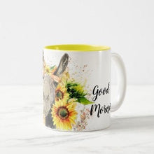 Sunflower Donkey Mug, Mug with Words,  Hay you, Good mornin', Watercolor Donkey with Sunflowers, Gifts for Her, Sunflower Mug, Hostess Gift