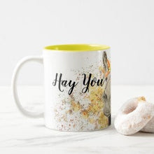 Sunflower Donkey Mug, Mug with Words,  Hay you, Good mornin', Watercolor Donkey with Sunflowers, Gifts for Her, Sunflower Mug, Hostess Gift