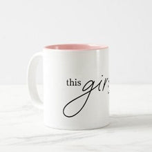 Ceramic Mug "this girl can" White and Pink Mug, Gift for Her, Encouraging Mug with Words