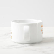 Fall Chili Bowl "Hello Fall" Porcelain, Botanical Orange Berries and Leaves, 14 oz, Bowl With Handle