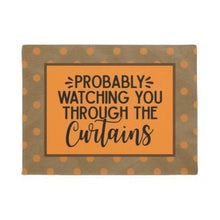Halloween Door Mat "Probably Watching You Through the Curtains" Orange Brown Polka Dots, Covered Porch Fall Mat, Indoor Outdoor Mat