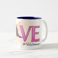 Halloween Ceramic Mug, "Love Halloween" Purple and White, Purple Witch's Hat, Two Tone Mug, 11 oz mug,  Gift, Mug With Words, #halloween