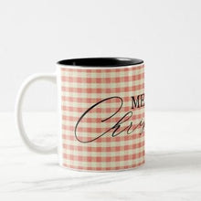 Christmas Ceramic Mug, "Merry Christmas" Two Tone 11 oz mug, Red Gingham, Christmas Gift Mug, Mug With Words, Kitchen Christmas Gift