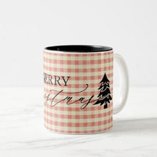 Christmas Ceramic Mug, "Merry Christmas" Two Tone 11 oz mug, Red Gingham, Christmas Gift Mug, Mug With Words, Kitchen Christmas Gift