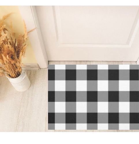 Buffalo Plaid Door Mat, Black and White, Indoor Outdoor Covered Porch Mat, Checked Decor, Every Season Porch Decor