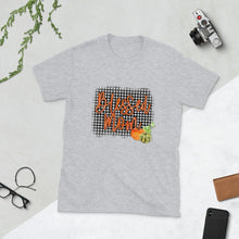 Fall "Blessed Mom" Unisex T-Shirt, Black White Gingham, Pumpkins, Mom Fall T-shirt