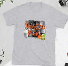 Fall "Blessed Mom" Unisex T-Shirt, Black White Gingham, Pumpkins, Mom Fall T-shirt