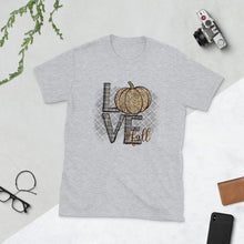 Fall Unisex T-shirt, Love Fall, Gold Gray Design, Pumpkin, Women Fall T-shirt