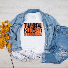 Funny Thanksgiving T-shirt "Thankful Blessed Kind of a Mess" Orange Sublimation, Short-Sleeve, Unisex T-Shirt