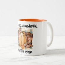 Fall Mug, Most Wonderful Time of the Year, Orange Pumpkin Scarf Boots, Fall Mug Gift for Her, Fall Hostess Gift, Fall Mug Friendship Gift