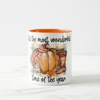 Fall Mug, Most Wonderful Time of the Year, Orange Pumpkin Scarf Boots, Fall Mug Gift for Her, Fall Hostess Gift, Fall Mug Friendship Gift