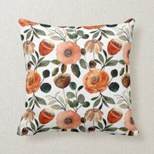 Orange Floral Pillow, Earth Tone Botanics, Pillow and Insert, Earth Tones Flower Pillow, Fall Floral Pillow