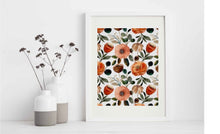 Orange Floral Wall Art, Orange and Peach Floral Print,  Earth Tones Flower Wall Decor