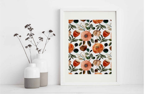 Orange Floral Wall Art, Orange and Peach Floral Print,  Earth Tones Flower Wall Decor