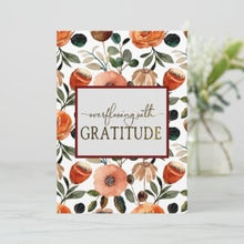 Gratitude Greeting Card Set of 3 "Overflowing with Gratitude" Thank You Card, Orange and Peach Floral Card, 5 X 7 Ready to Frame Cards