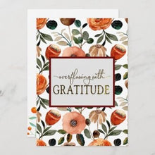 Gratitude Greeting Card Set of 3 "Overflowing with Gratitude" Thank You Card, Orange and Peach Floral Card, 5 X 7 Ready to Frame Cards