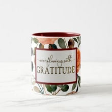 Gratitude Mug, Orange and Peach Mug "Overflowing with Gratitude" Fall Gift Mug, Gift for Her, Thanksgiving Hostess Gift Mug
