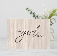 Set of 3 Flat Cards "this girl can." Blush Pearl Background, Blank, Encouragement Cards for Her, Envelopes Included