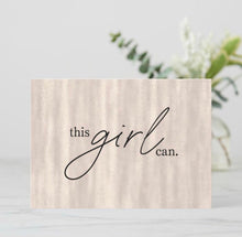 Set of 3 Flat Cards "this girl can." Blush Pearl Background, Blank, Encouragement Cards for Her, Envelopes Included