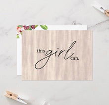 Set of 3 Flat Cards "this girl can." Blush Pearl Background, Blank, Encouragement Cards for Her, Envelopes Included