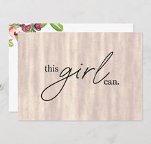 Set of 3 Flat Cards "this girl can." Blush Pearl Background, Blank, Encouragement Cards for Her, Envelopes Included