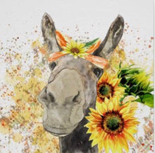 Sunflower Wall Art Decor, Poster, Watercolor Donkey with Sunflowers, Ready to Frame, Size 16 X 16, Farm Animal Art