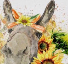 Sunflower Wall Art Decor, Poster, Watercolor Donkey with Sunflowers, Ready to Frame, Size 16 X 16, Farm Animal Art