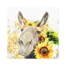 Sunflower Wall Art Decor, Canvas Print, Watercolor Donkey with Sunflowers, Size 16 X 16