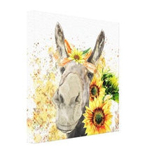 Sunflower Wall Art Decor, Canvas Print, Watercolor Donkey with Sunflowers, Size 16 X 16