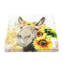 Sunflower Wall Art Decor, Canvas Print, Watercolor Donkey with Sunflowers, Size 16 X 16