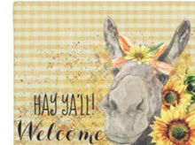 Sunflower Donkey Door Mat, Watercolor Donkey with Sunflowers "Hay Ya'll Welcome" Indoor Outdoor Mat, Summer and Fall Sunflower Door Mat