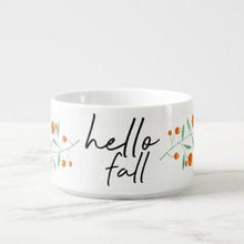 Fall Chili Bowl "Hello Fall" Porcelain, Botanical Orange Berries and Leaves, 14 oz, Bowl With Handle