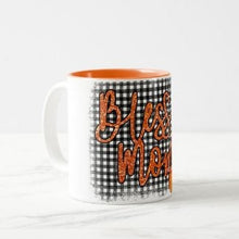 Fall Ceramic Mug "Blessed Mom" Pumpkins and Black Gingham, Fall Gift for Mom, Fall Mugs for Mom, Fall Dinkware