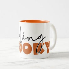 Halloween Ceramic Mug, "Feeling Spooky" Orange,  Black, White,  Two Tone Mug, 11 oz, Halloween Gift, Fall Mugs, Mug With Words