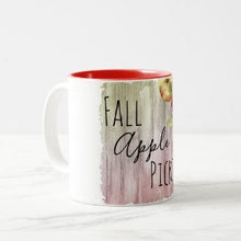 Fall Apple Ceramic Mug, "Fall Apple Pickin'" White and Red, Two Tone 11 oz mug, Gift Mug With Words, Apple Pickin' Mug