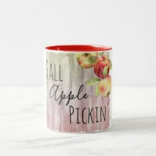Fall Apple Ceramic Mug, "Fall Apple Pickin'" White and Red, Two Tone 11 oz mug, Gift Mug With Words, Apple Pickin' Mug
