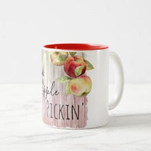 Fall Apple Ceramic Mug, "Fall Apple Pickin'" White and Red, Two Tone 11 oz mug, Gift Mug With Words, Apple Pickin' Mug